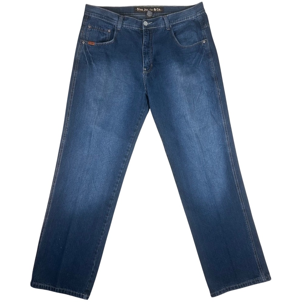 5ive Jungle & Co Mens Baggy Relaxed‎ Jeans Blue Embroidered Y2K Streetwear 40